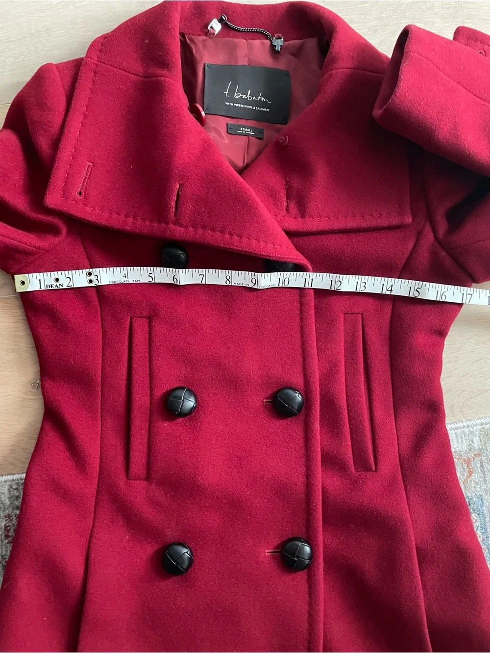 ARITZIA BABABTON Howell Red Pea Coat - Virgin Wool & Cashmere Blend - Picture 11 of 12